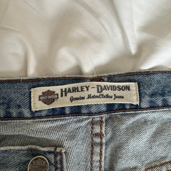 Harley Davidson Men Straight Leg Light Wash Denim Jeans 34 x 32 Distressed Biker - Picture 2 of 12